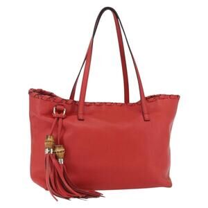 GUCCI Bamboo Indy Tote Bag Leather Outlet Red Gold 354665 Auth 156606